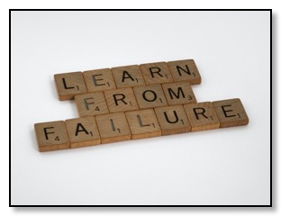 Image of scrabble tiles spelling the phrase, 'Learn from failure', indicating that with faith we can grow.