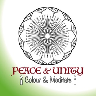 Peace & Unity Colour & Meditate - Book Cover - of black & white mandala, with two candles