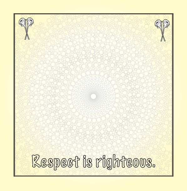 Wedding Colour & Create Keepsake - p40 - Yellow coloured page with dots in circle and words - Respect is righteous