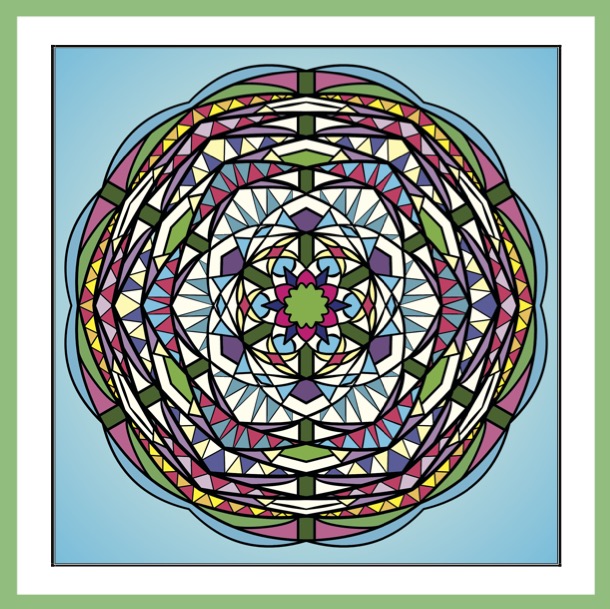 Peace & Unity Colour & Meditate - Book Cover-inside left - Coloured mandala of shapes