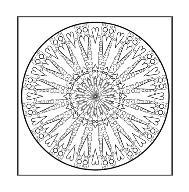 Peace & Unity Colour & Meditate - p13 - Black & white heart shapes in mandala