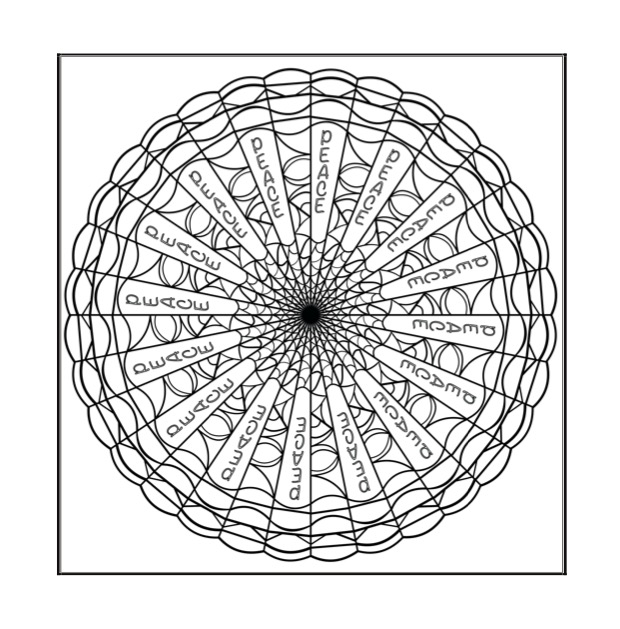 Peace & Unity Colour & Meditate - p65 - Weave mandala with the word 'Peace' intertwined