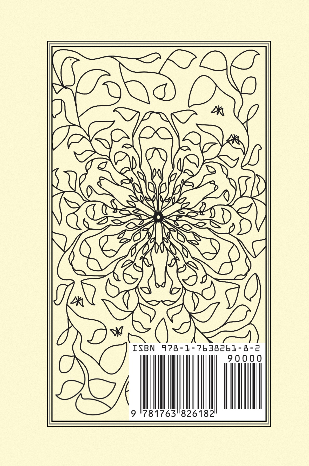 Advent Windows, An Advent Album of Meditations - Book Cover-Back- black woven image of branches, leaves, birds & fish