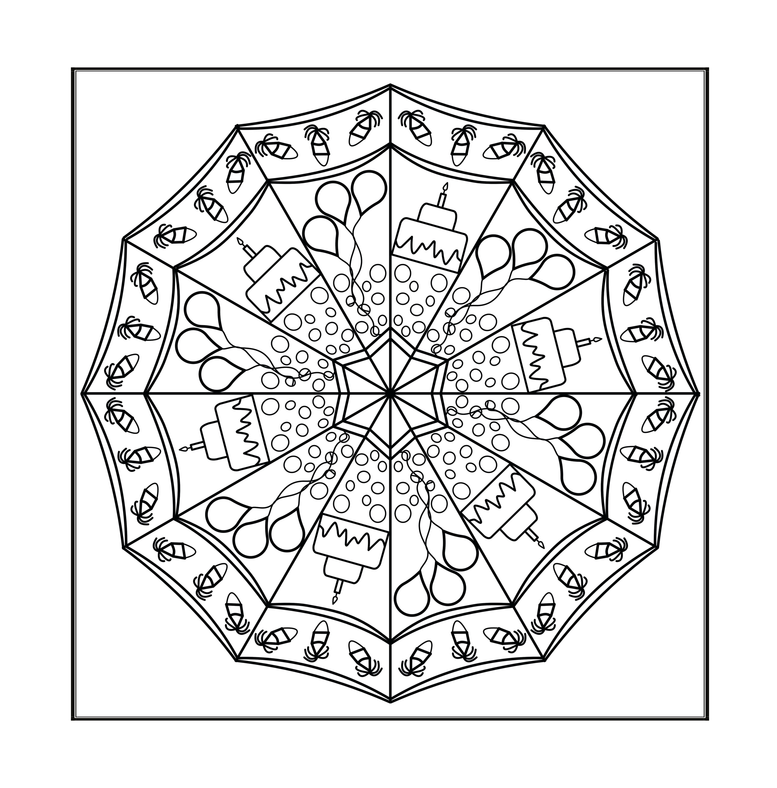 Party Colour & Create Keepsake - p21 - Mandala of Party inspired images 