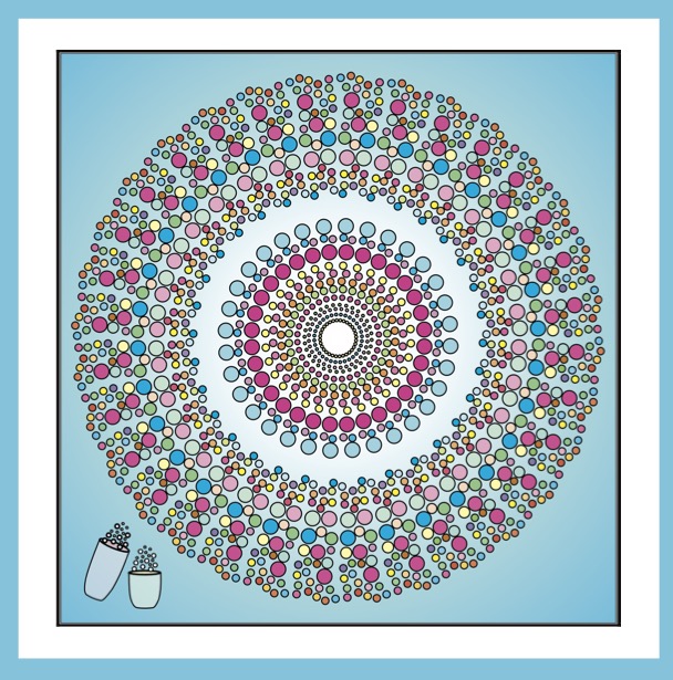 Party Colour & Create Keepsake - Book Cover-inside left - Coloured mandala of bubbes and tumblers