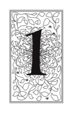 Advent Windows - Book - Interior - A numeral one on a black lined drawing